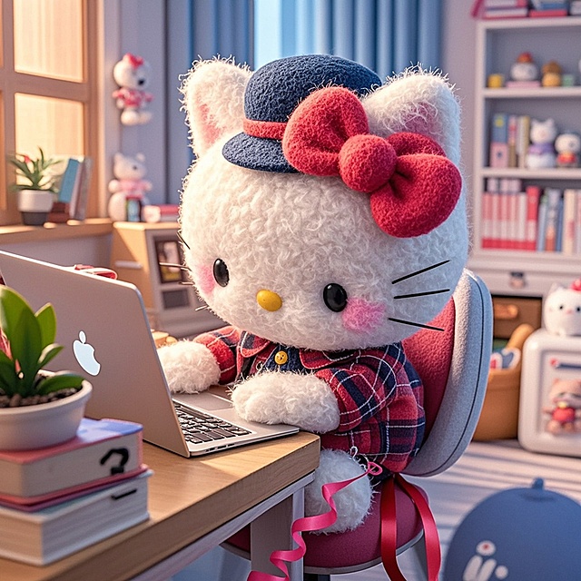 kitty坐温馨的房间里打电脑游戏