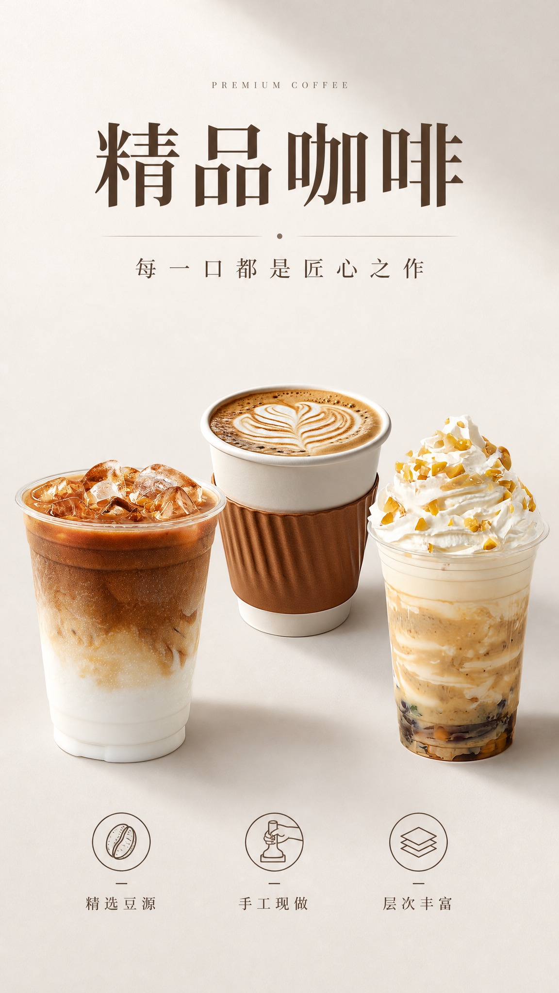 极简高级型精品咖啡海报，竖版9:16，写实商业摄影风格，高端品… - 图片创意预览