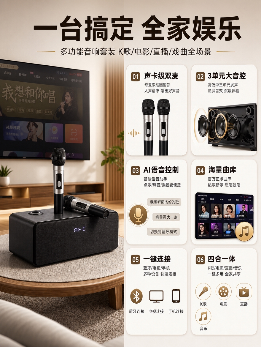 [商品] 使用【图2】黑色长方体K歌音响一体机+两支银黑无线麦… - 图片创意预览