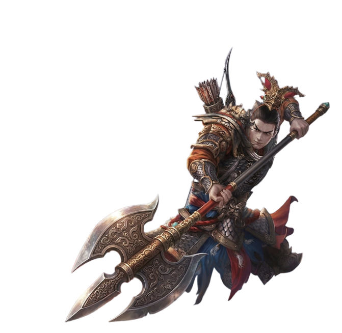 武器调整为方天画戟，双手持握向下劈砍预览效果