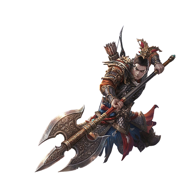 武器调整为方天画戟，双手持握向下劈砍