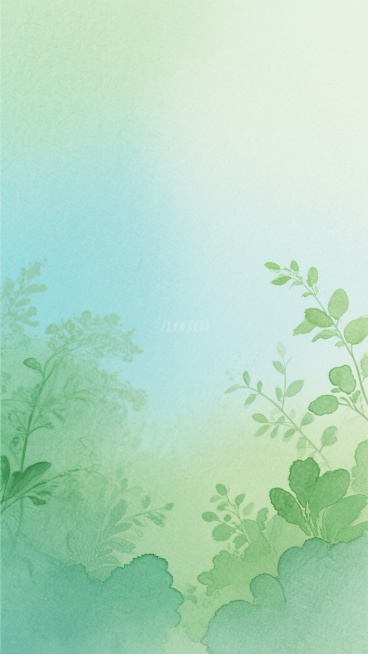 柔和的绿色与淡蓝色渐变背景，融合植物风光元素，画面呈现细腻的水彩纹理质感，色彩过渡自然，整体氛围清新宁静，构图简洁大方，无文字和LOGO，突出自然渐变色彩与植物纹理的和谐统一。预览效果