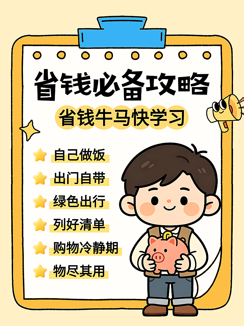 卡通手绘风省钱攻略知识分享小红书封面