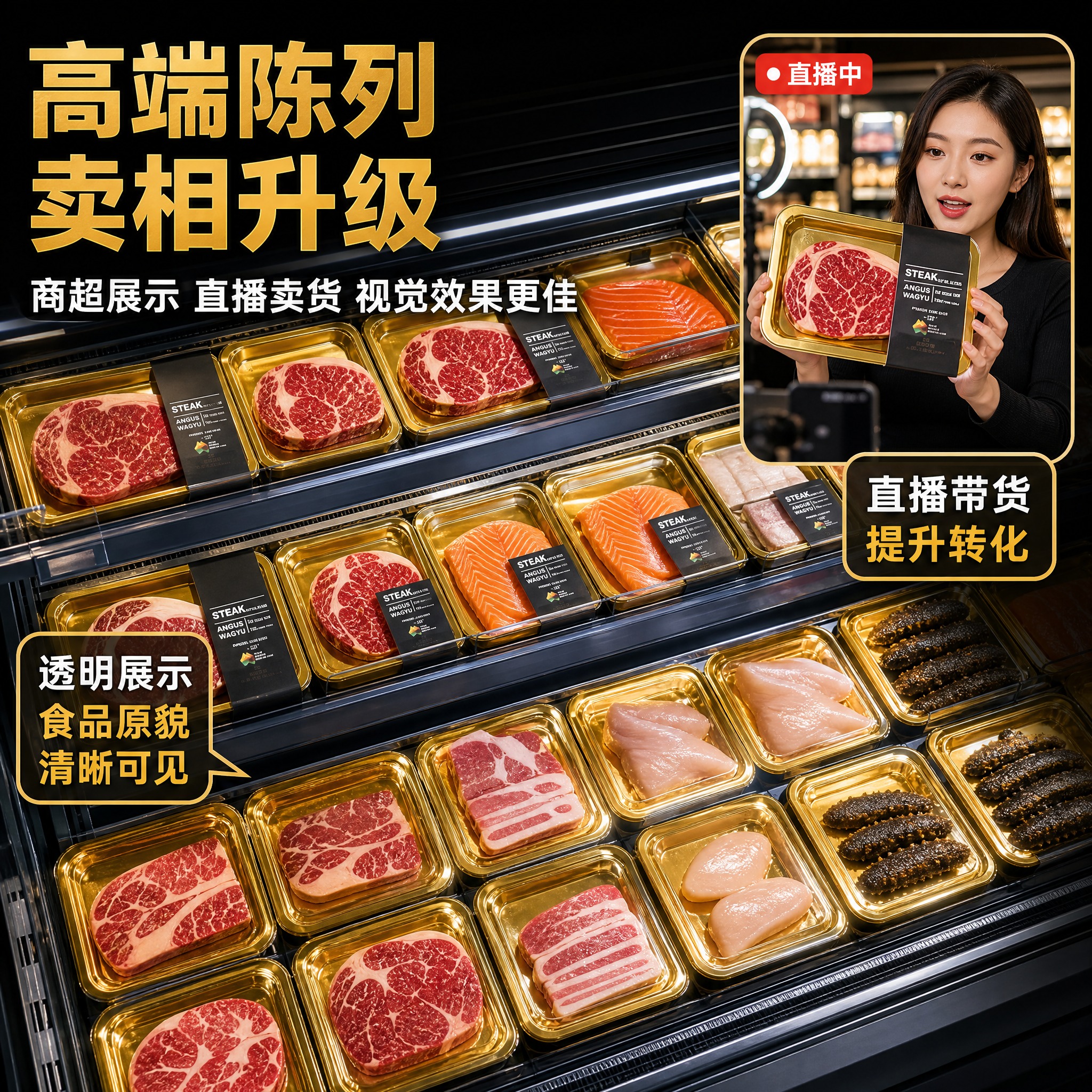 [主图-4] 金色贴体包装盒 高端陈列展示 商超直播卖货场景图… - 图片创意预览