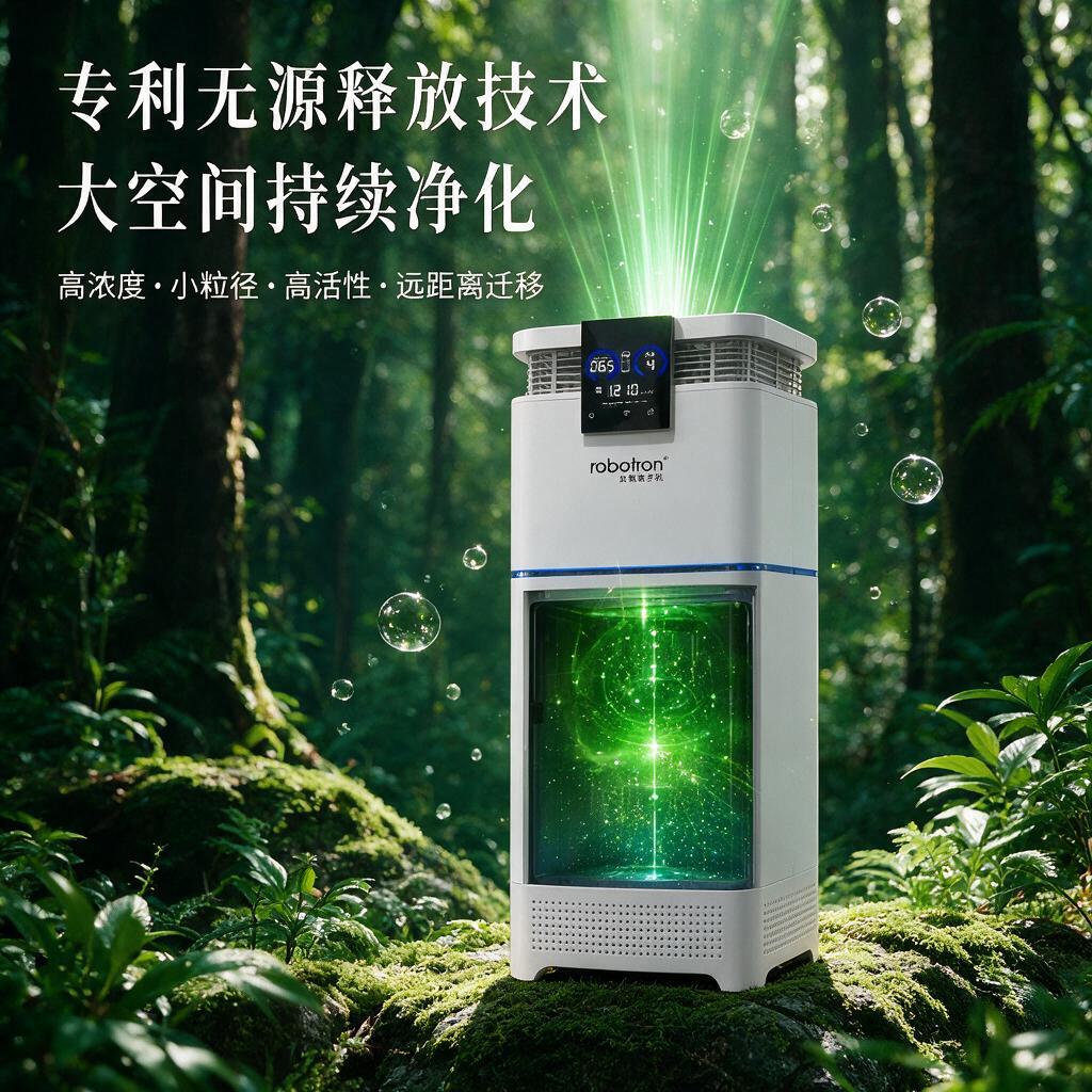 大户型商用负氧离子机技术卖点主图，robotron品牌白色立式… - 图片创意预览
