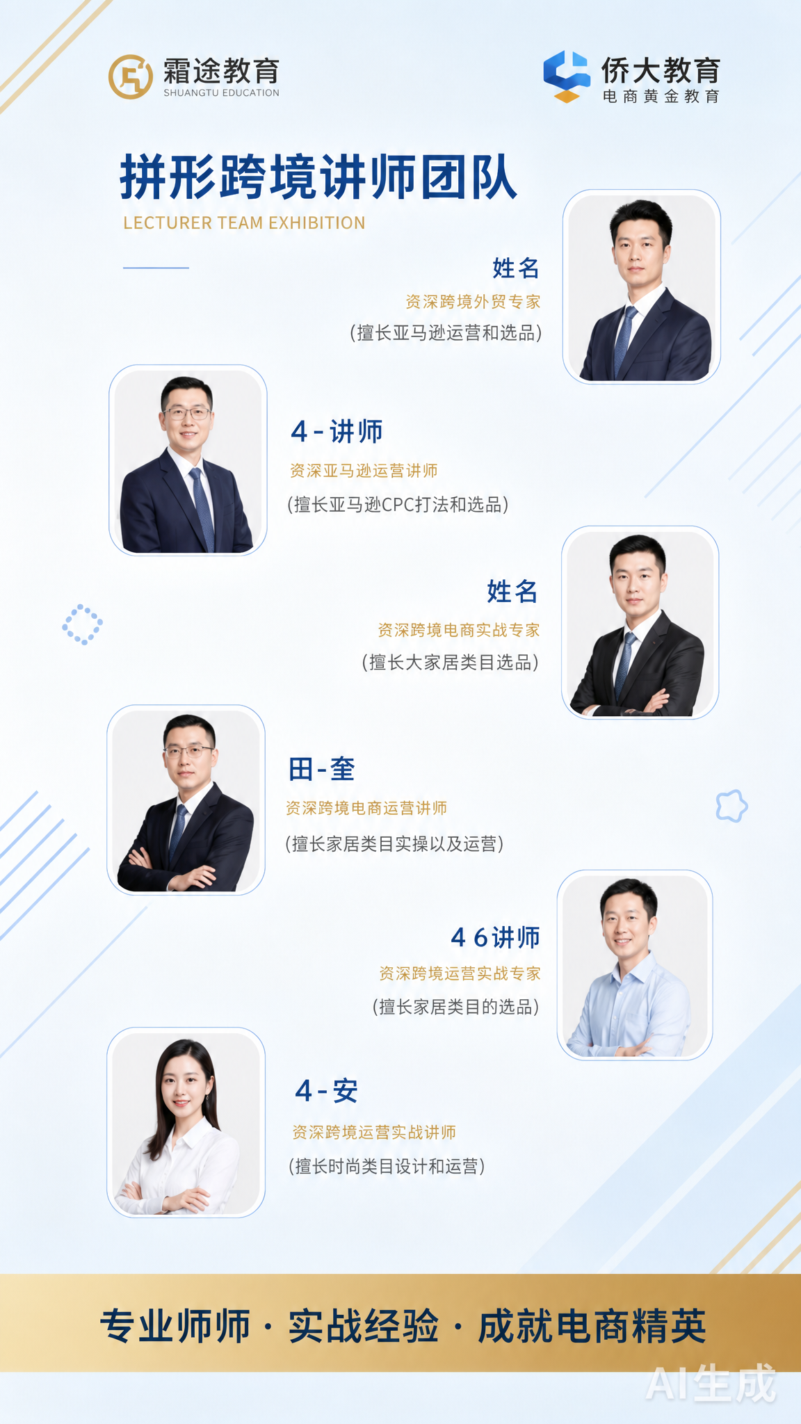 将这张讲师团队海报的背景色调调整为与前面讲师海报一致的风格：浅… - 图片创意预览