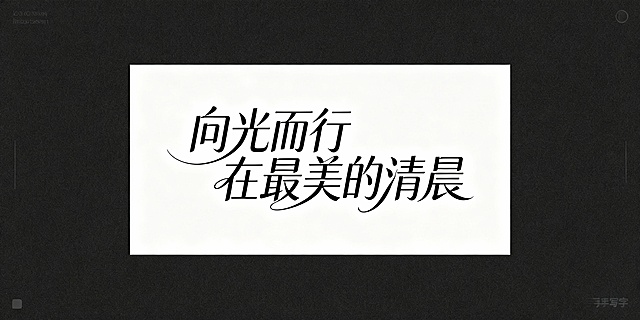 手写字体设计“向光而行 在最美的清晨” ，飘逸、浪漫、纤细，保持字形结构清晰完整。白色背景黑字