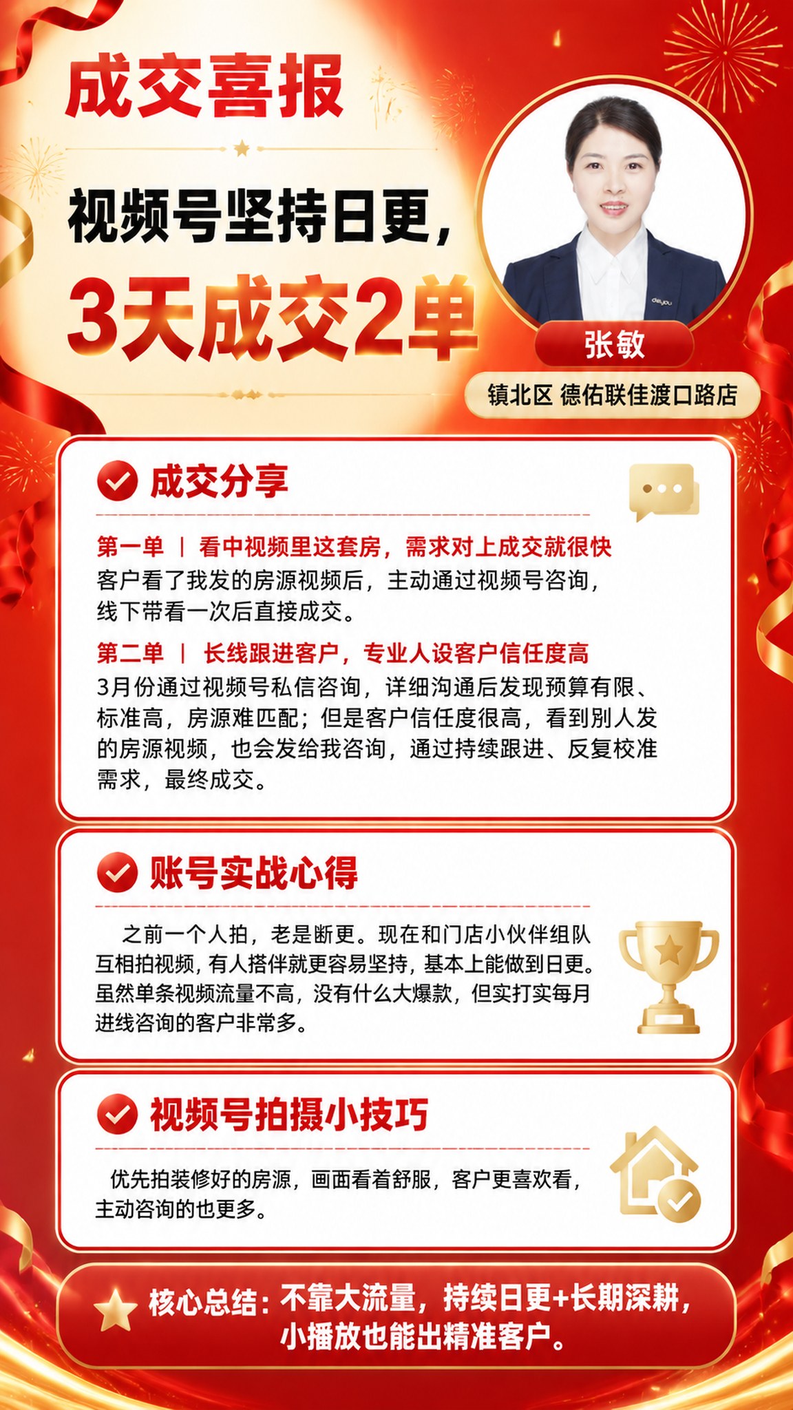 生成一张可编辑模板风格的竖版成交喜报海报，版式结构清晰分层，便… - 图片创意预览