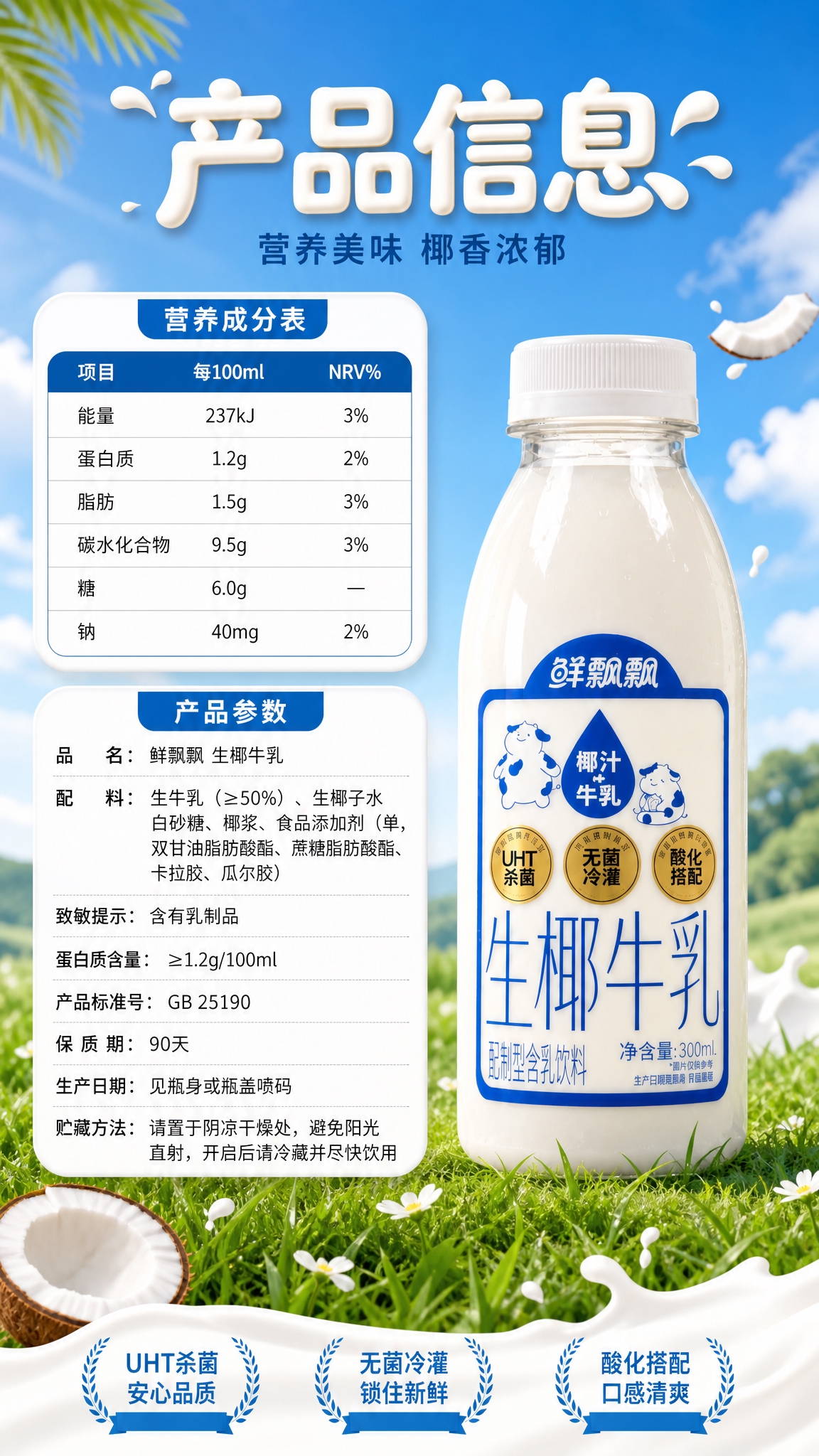 [商品] 使用【图1】鲜飘飘生椰牛乳300ml瓶装；保留透明瓶… - 图片创意预览