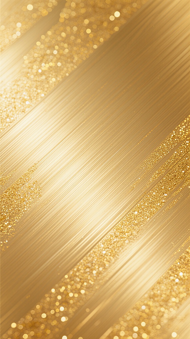金色金属质感背景，保持简洁风格与金色主色调，变换为斜向拉丝纹理，带有细腻金色闪光点，中心高光柔和过渡，边缘自然渐变，整体呈现光滑细腻的金属光泽质感。