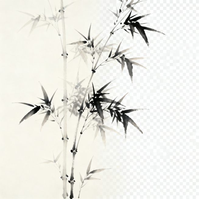国风简约风格，淡墨绘制的竹子，透明背景，写意水墨画质感，线条淡雅简洁，留白干净通透，整体极简雅致的东方美学预览效果
