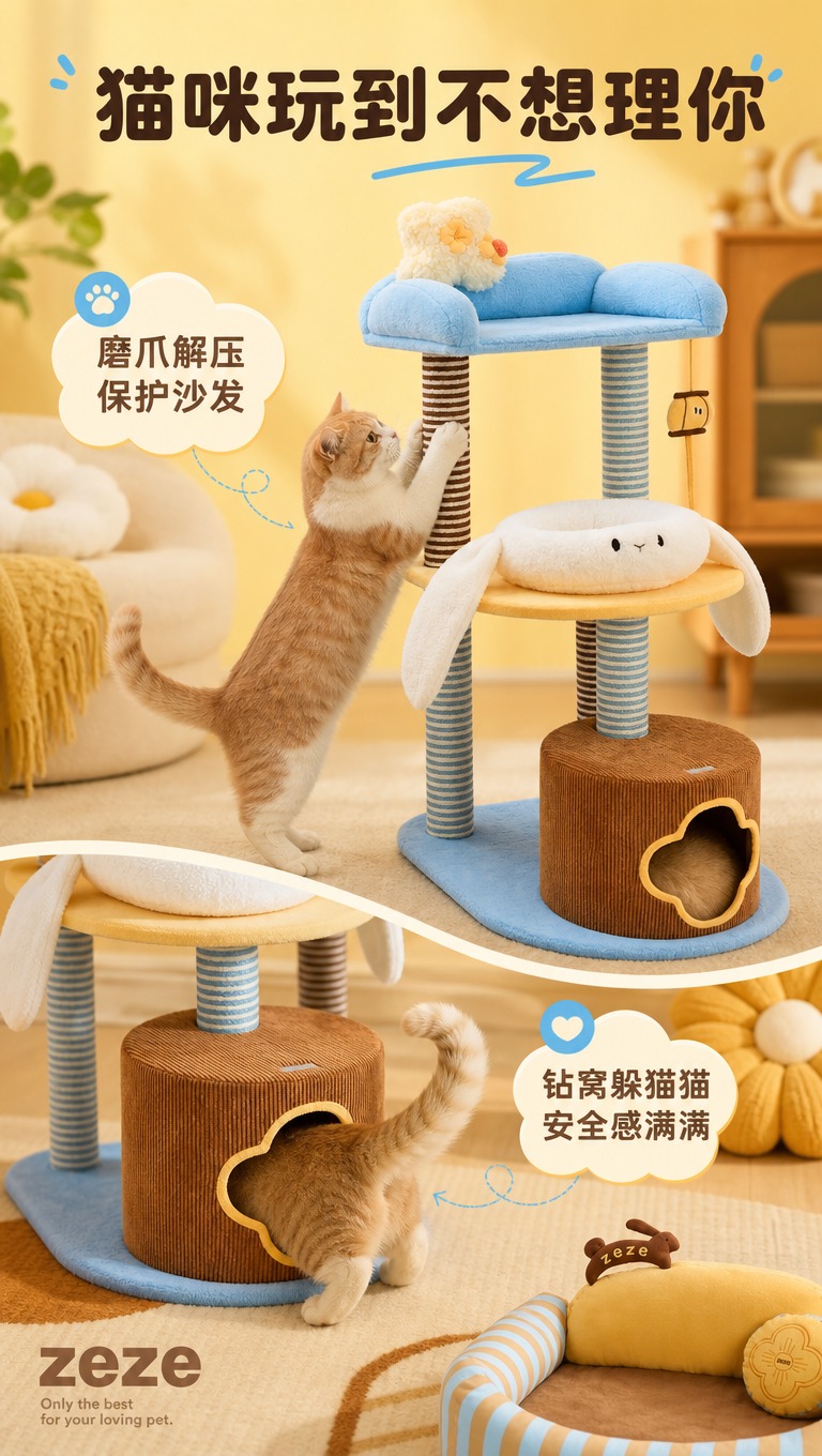 [商品] 使用【图1】zeze猫爬架猫窝套装；保留猫爬架与猫窝… - 图片创意预览