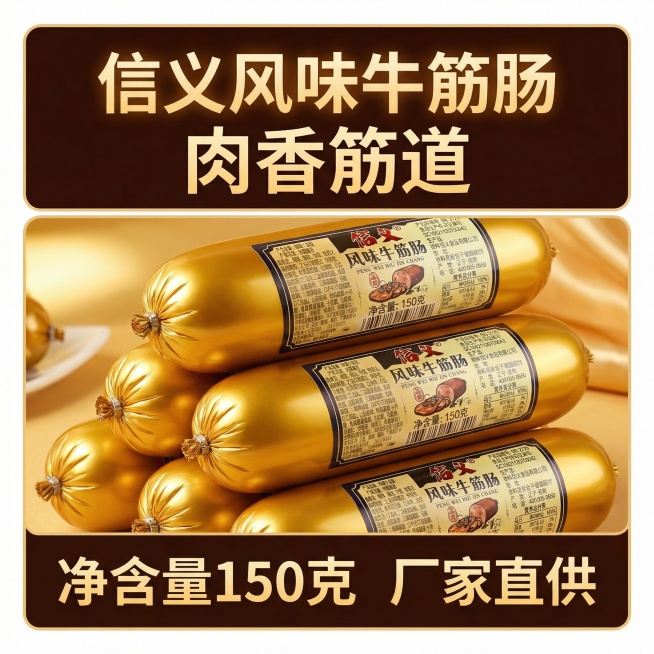 我的产品是牛筋肠，帮我做10张主图产品堆积起来突出产品多预览效果