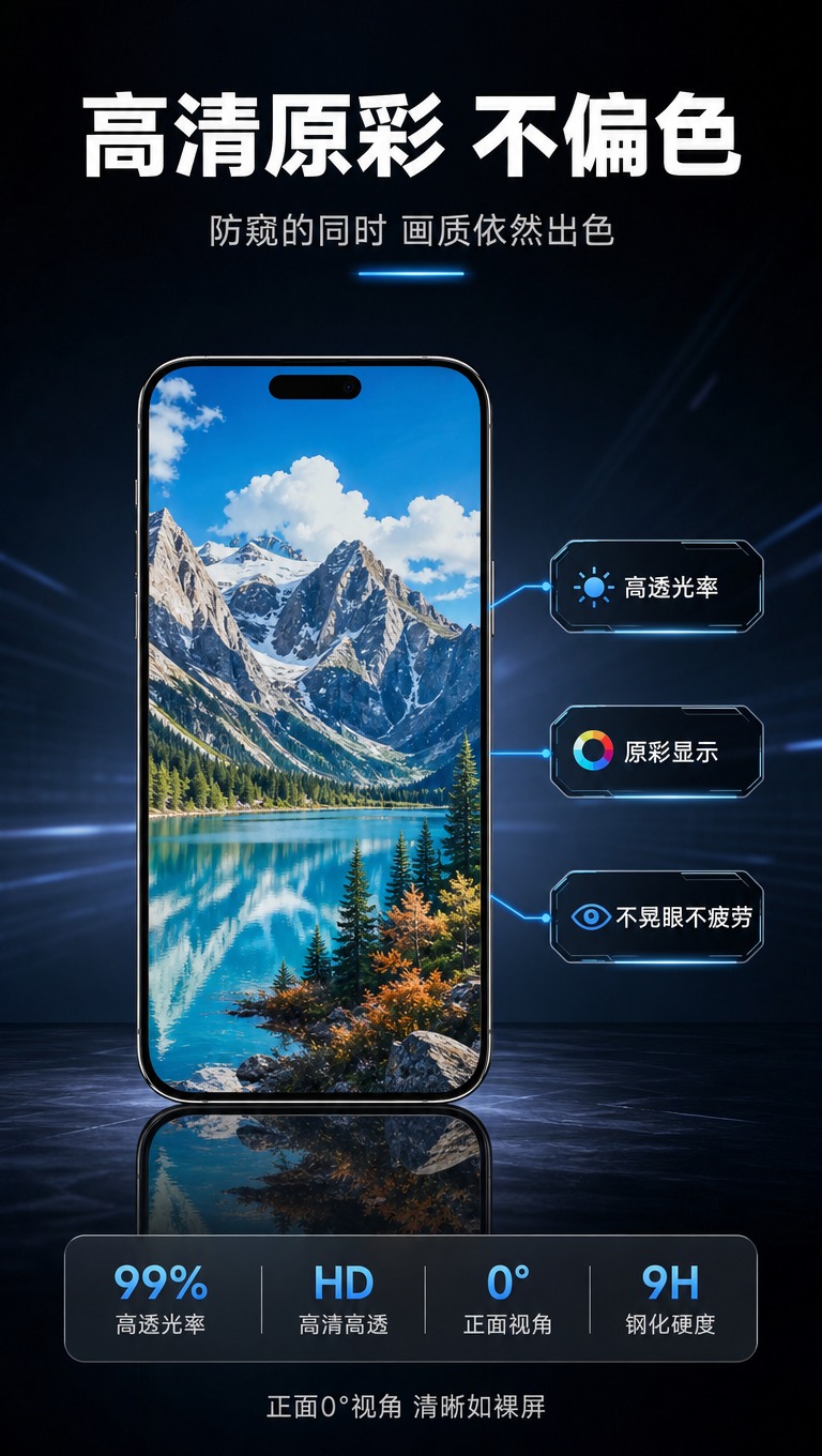 [商品] 使用【图1】黑色360度防窥钢化膜；保留产品真实外观… - 图片创意预览