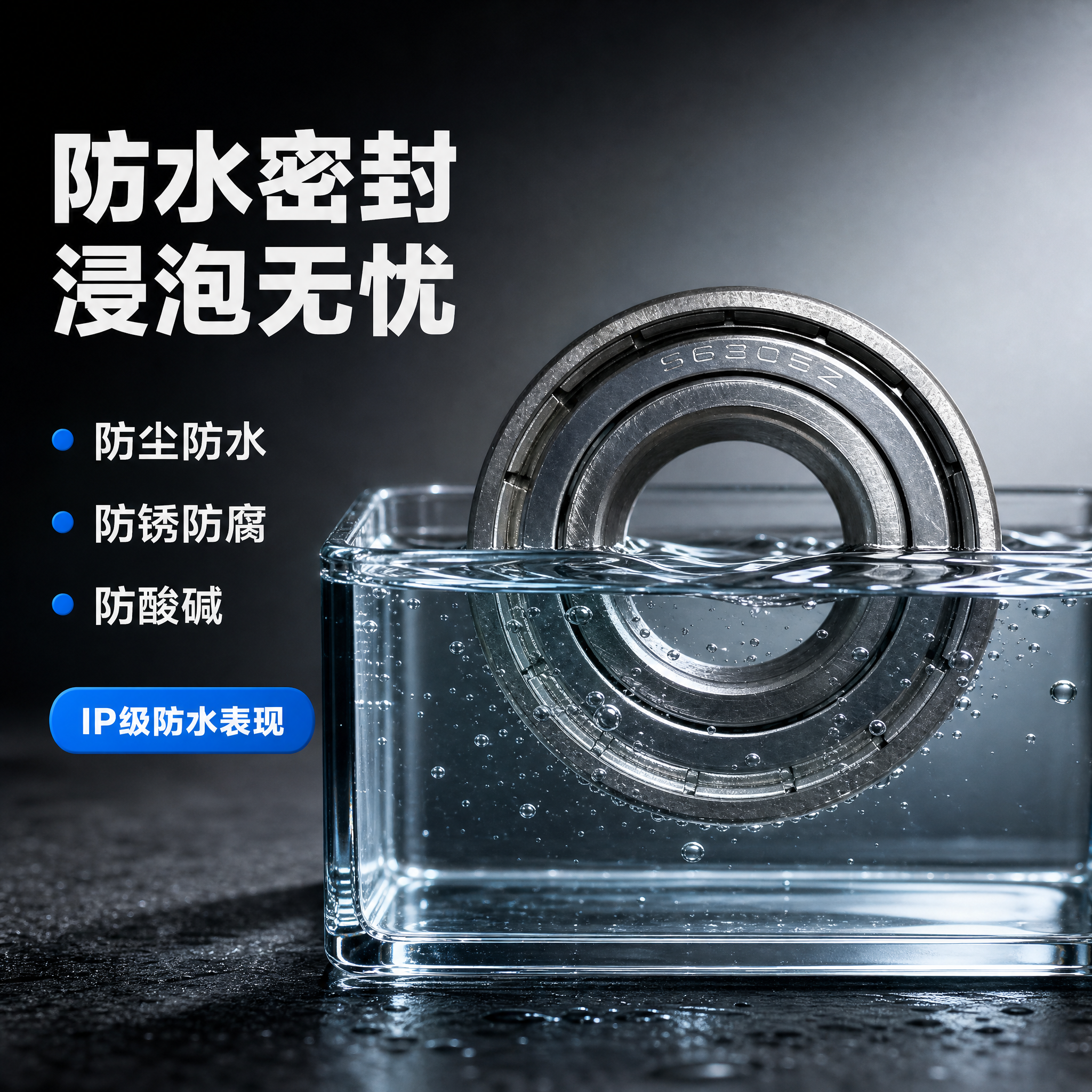 [主图-2] 不锈钢防水轴承S6305Z 防水性能展示图，轴承… - 图片创意预览