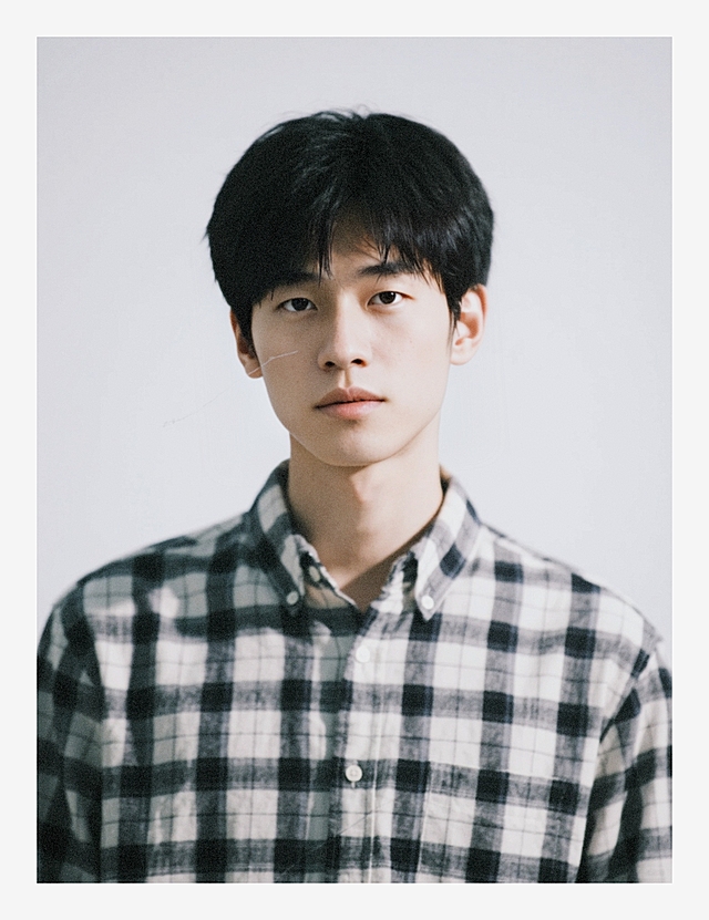 一个帅哥，白色背景，只保留人物，加强明暗对比，强曝光低饱和，半身照，高清晰度，零噪点降噪，菲涅尔反射，细腻高光，空气高透，高光压缩，中近景半身像，撕拉片光影效果