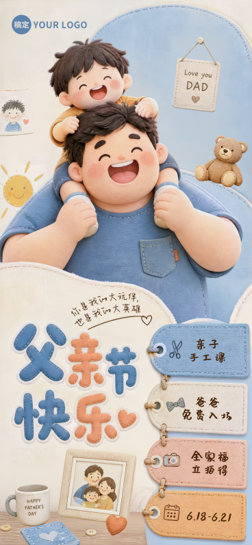 父亲节节日活动宣传温馨卡通风全屏竖版海报预览效果