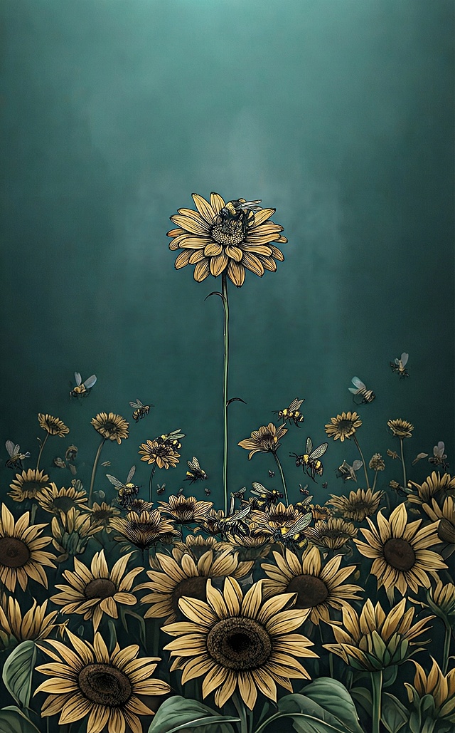 让画面中的蜜蜂和花朵的笔触更加清晰流畅，保持原有画面构图和色调