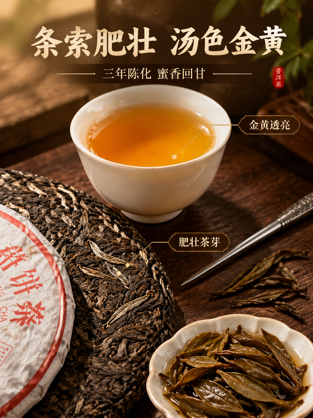 [主图-3] 细节品鉴，普洱茶汤与干茶条索微距展示，沉浸式品茗… - 图片创意预览
