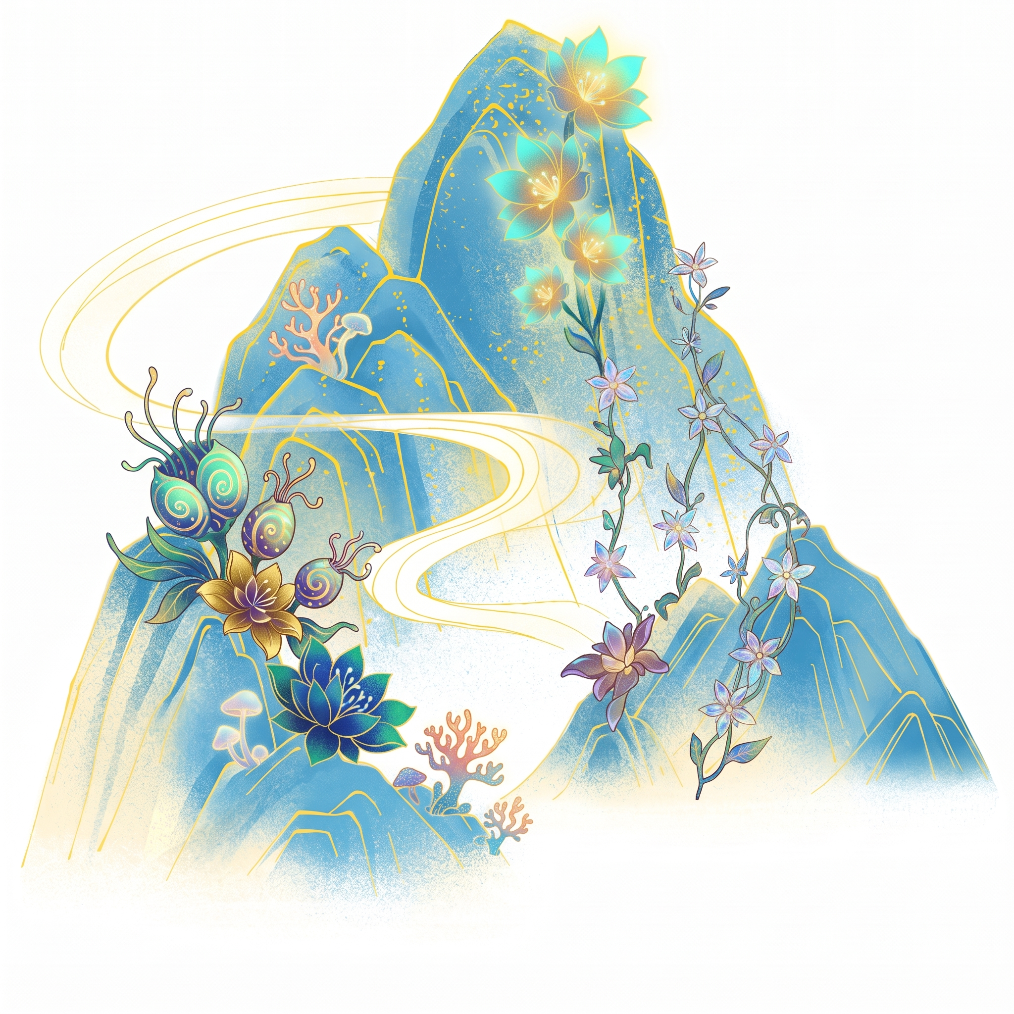 想让青山在合适的位置开一些奇特的花 - 图片创意预览