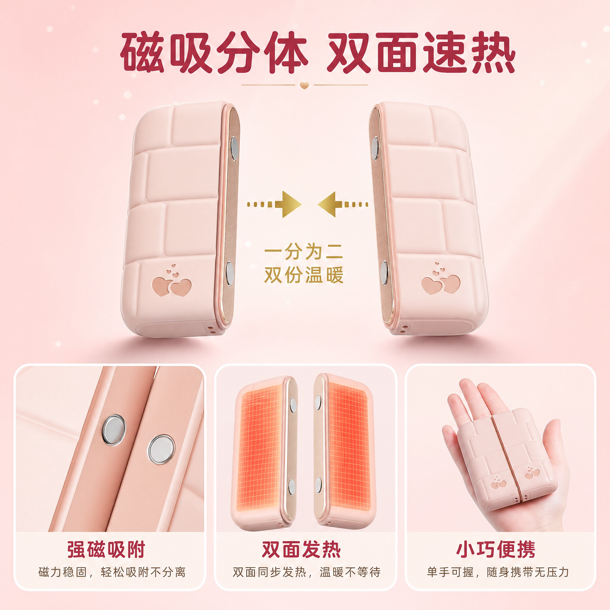[主图-3] 产品证据与结构细节，展示磁吸分体结构和双面发热的… - 图片创意预览