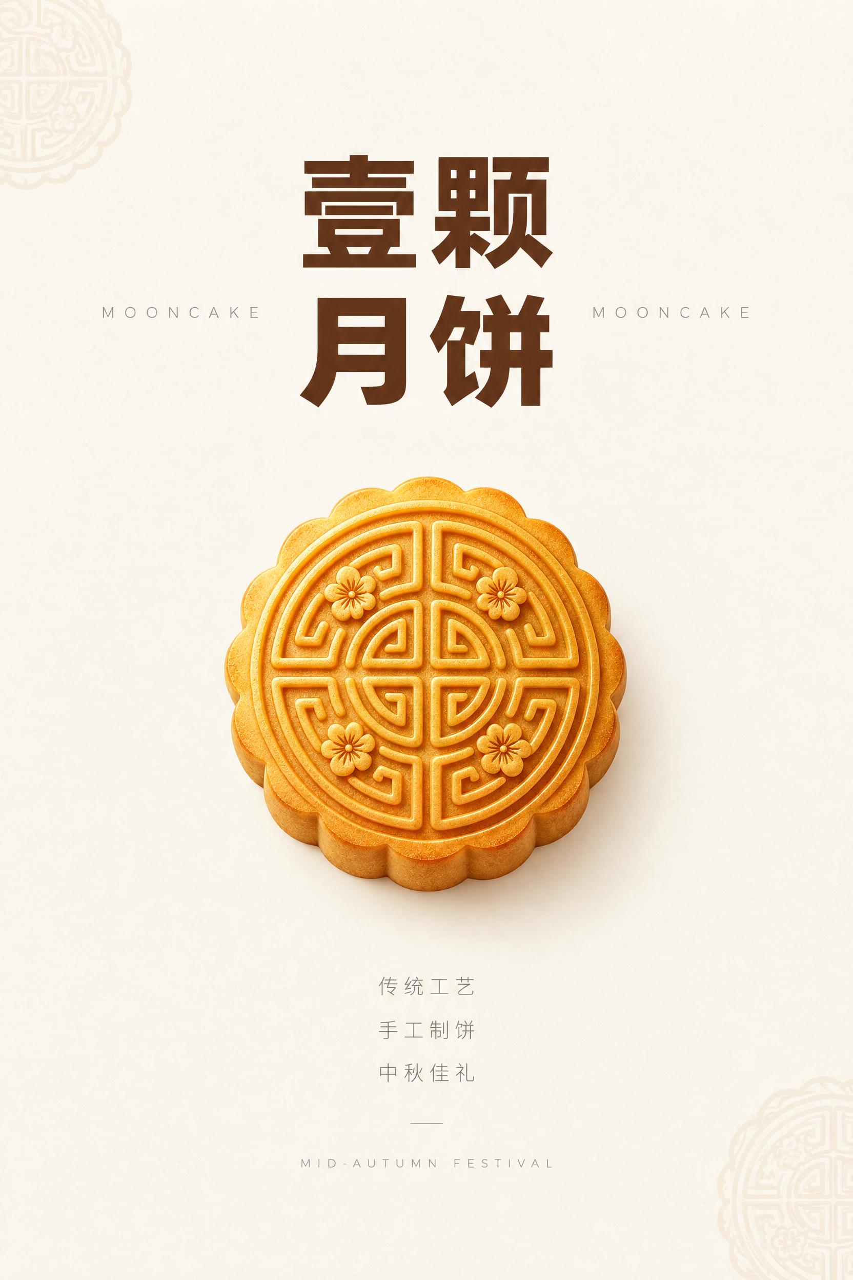 中秋月饼传统工艺手工制作海报。画面主体为精美月饼，配文突出传统… - 图片创意预览
