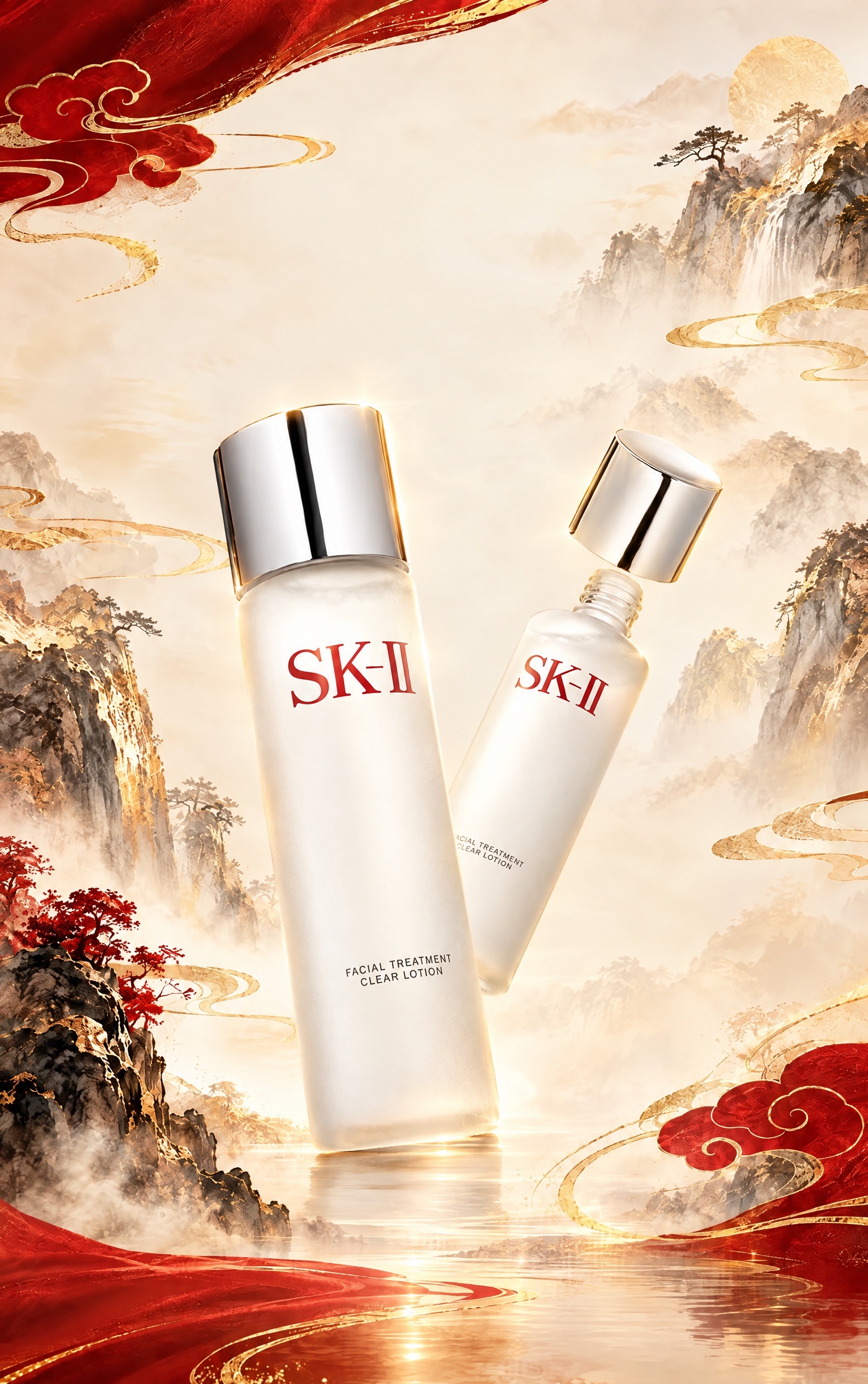 把第二张图中的 SK-II 双瓶护肤产品（一支大瓶正立、一支小… - 图片创意预览