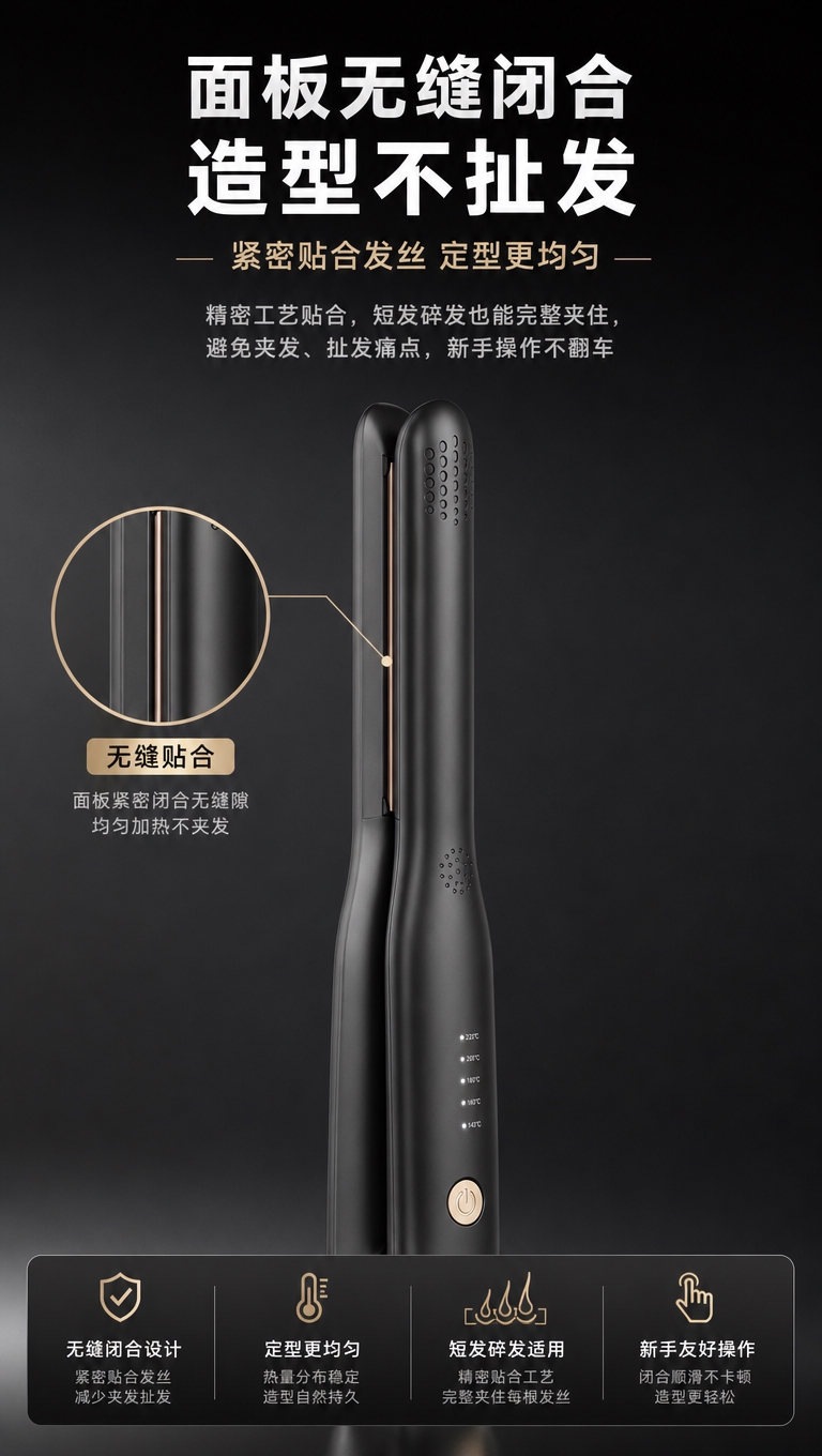 [商品] 使用【图4】烫发板侧面闭合特写；保留面板贴合处、黑色… - 图片创意预览