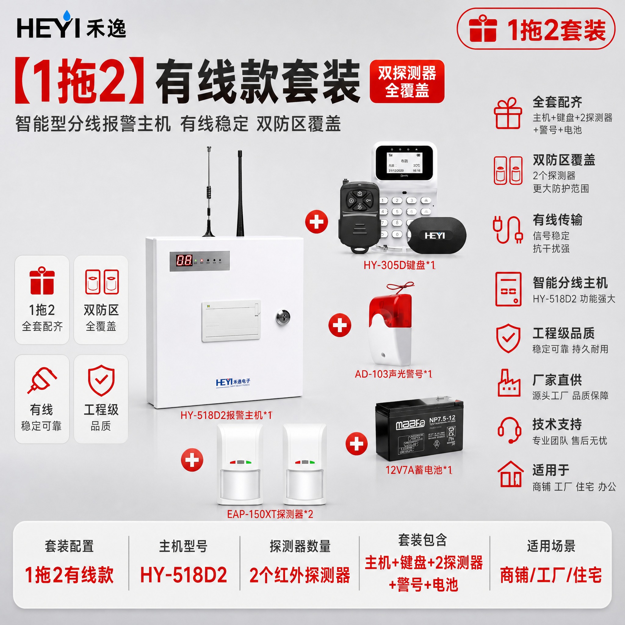 [主图-1] 首图点击率，主题：【1拖2】有线款套装 智能型分… - 图片创意预览