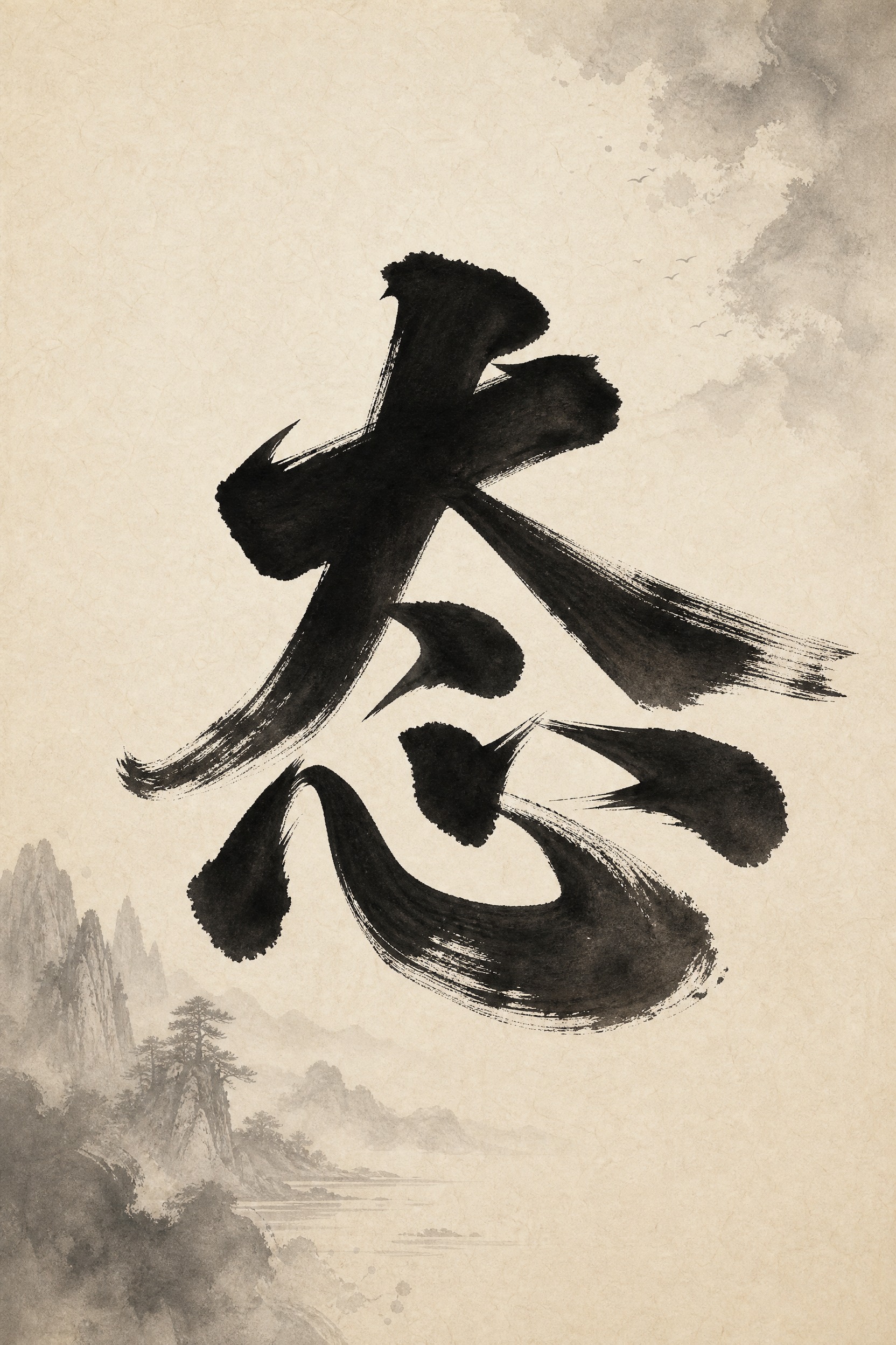 大气书法风单字海报，A4竖版，画面中央一个巨大的毛笔书法字「态… - 图片创意预览