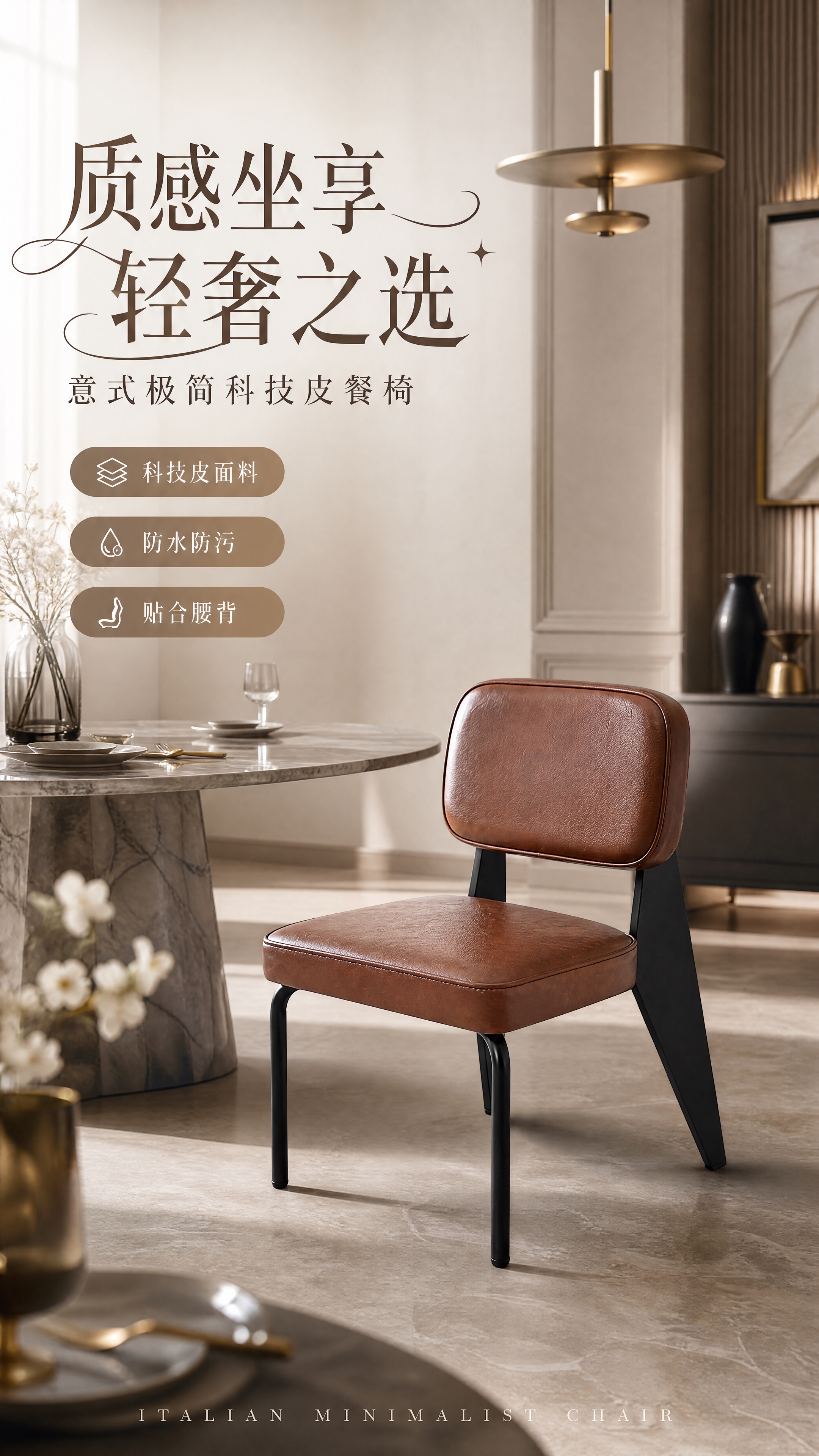 [第1张] 详情页头图-轻奢意式极简科技皮餐椅主视觉海报。本张… - 图片创意预览