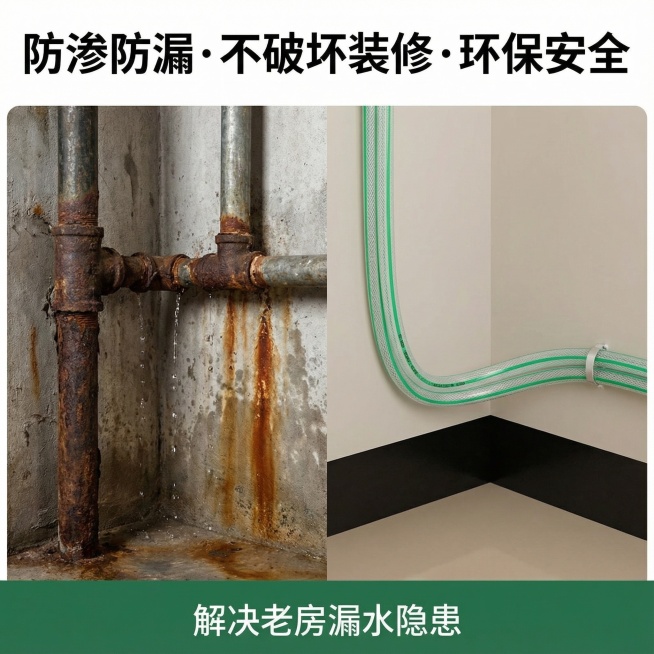 这张图片是产品主体这款产品是科麦罗PVC高压防爆软管  我需要设计10张主图在拼多多上面售卖    可以用  新房装修必备：厨房给排水、卫生间淋浴 / 马桶管道、阳台洗衣池供水，环保安全不影响家人健康预览效果