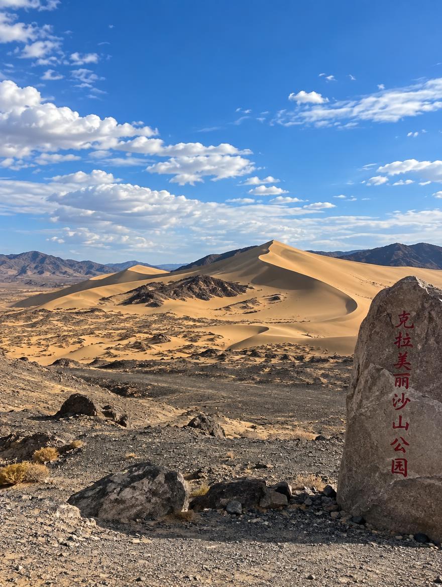 克拉美丽沙山公园高清实拍风景图，沙山戈壁交融，沙漠沙丘，戈壁荒… - 图片创意预览