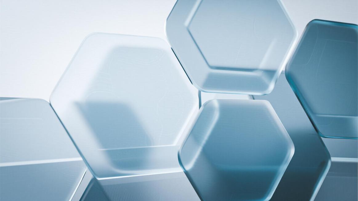 一个以浅蓝和白色为主色调的现代商务背景，由多个半透明的六边形几何图形重叠排列而成，六边形边缘有轻微的阴影效果以增强立体感，整体画面呈现出干净、简洁、专业的氛围，光线柔和均匀，具有渐变的光影层次，营造出科技感与稳重感并存的视觉效果，适合作为商务演示、报告或会议的背景使用。预览效果