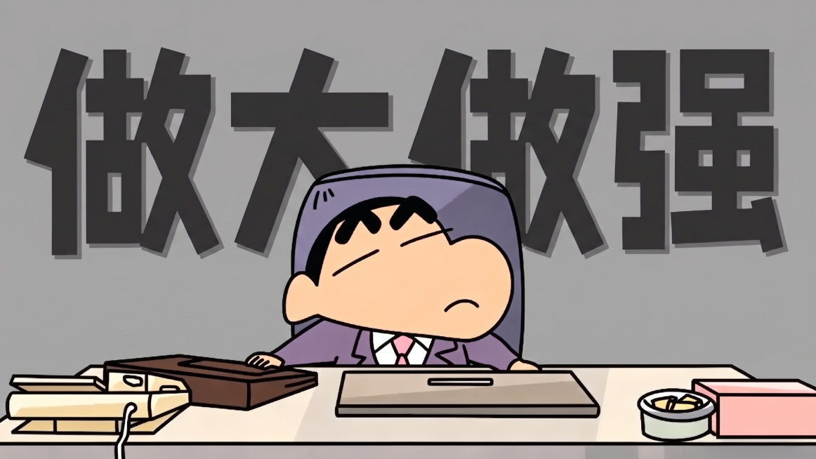 将原图片的背景调整为中灰色（比最初浅灰色深，但不要过深），文字“做大做强”保持深色，保持人物造型和所有元素位置完全不变预览效果