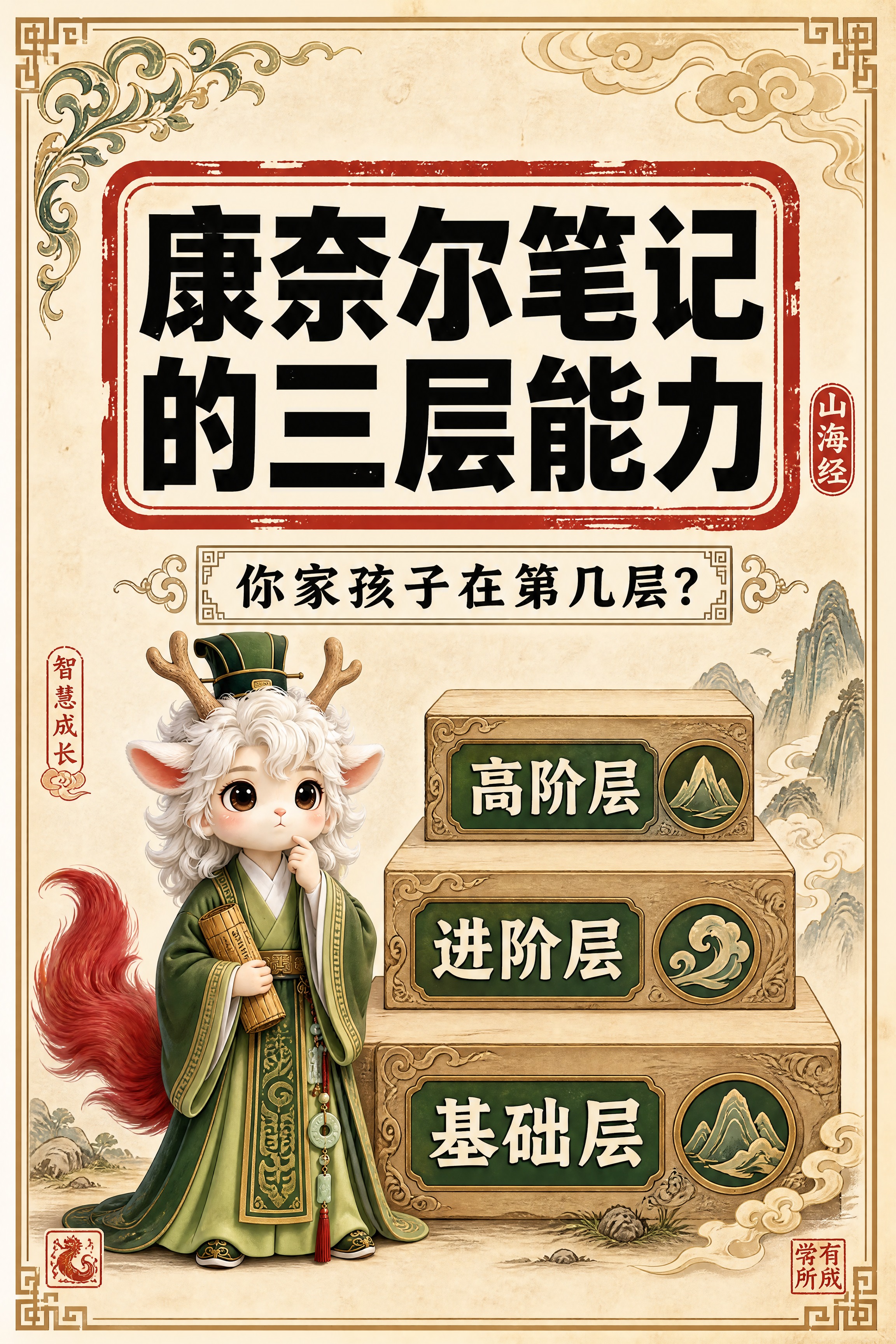 小红书笔记大字封面，配图大字，国风山海经风格，米黄色宣纸纹理背… - 图片创意预览