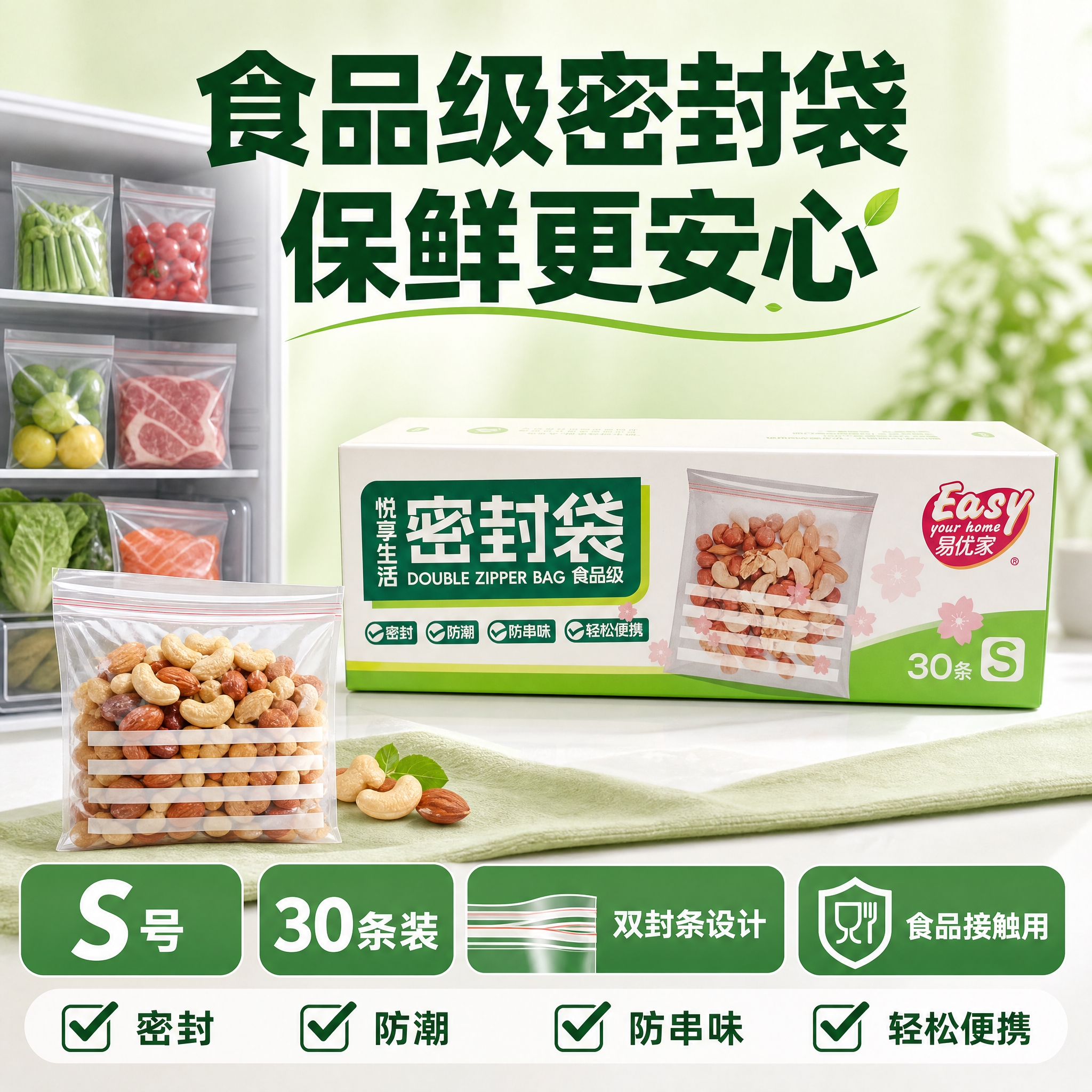 [单张主图] 易优家食品级密封袋S号 爆款促销感主图 目标是突… - 图片创意预览