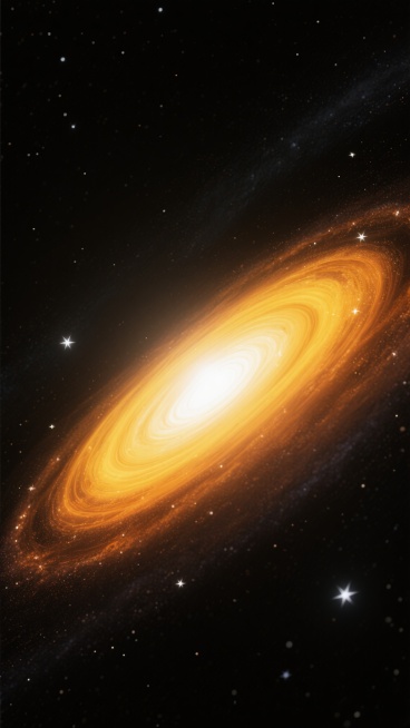 深邃宇宙背景，以明亮的黄色螺旋星系为视觉中心，星系核心散发耀眼白光，旋臂呈现柔和的橙黄色渐变，点缀着稀疏的白色恒星，整体配色简单干净，营造出温暖而神秘的宇宙氛围，高清细腻的3D渲染效果，深邃的黑色背景凸显星系的明亮与层次感。预览效果