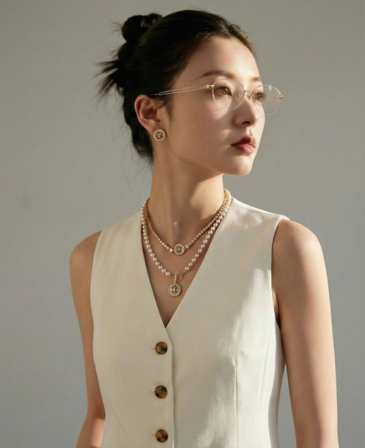 去掉丝巾，换上参考图的饰品预览效果