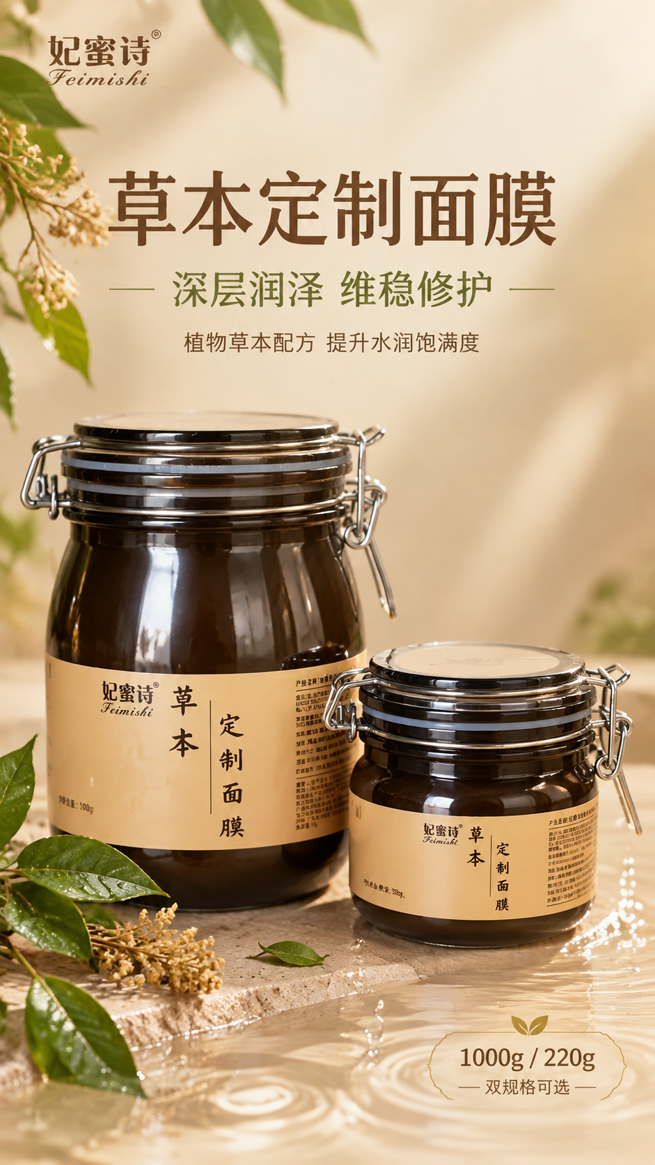 [主图-1] 首图品牌调性，妃蜜诗草本定制面膜，天然植萃护肤风… - 图片创意预览