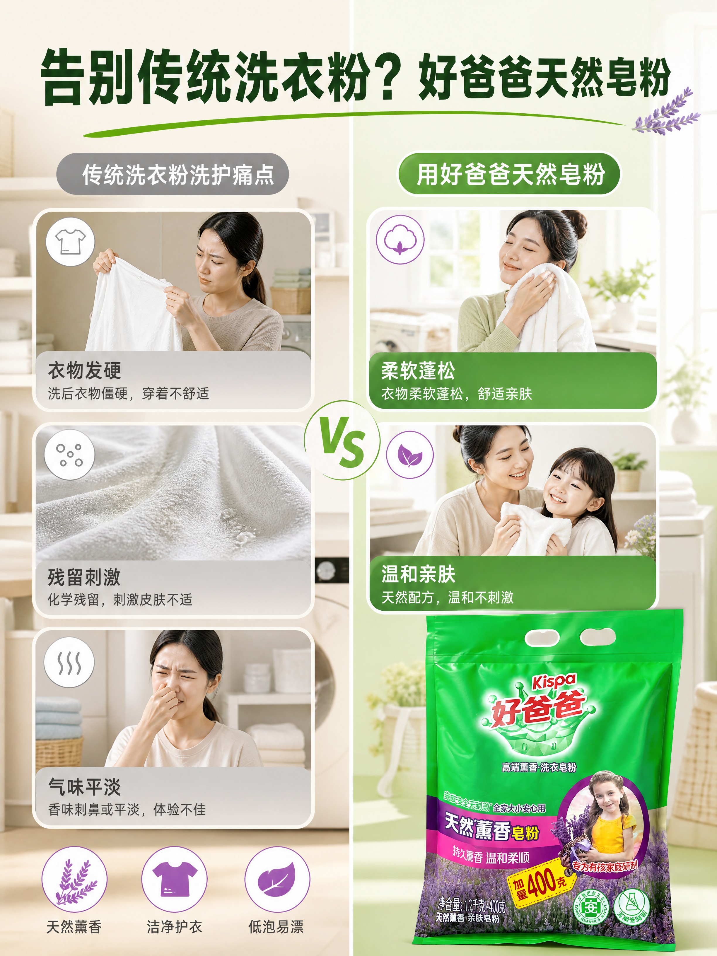 [商品] 使用【图1】好爸爸天然薰香皂粉产品；保留绿色包装、品… - 图片创意预览