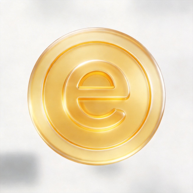 增大图中"e"字的尺寸，提升其立体厚度，增强与金币背景的色彩对比度，让"e"字更突出，缩小后也能清晰识别预览效果