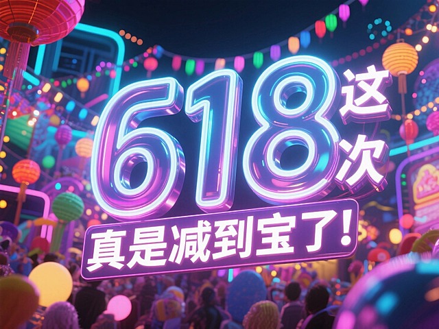 文案“618 这次真是减到宝了!”，霓虹灯炫彩