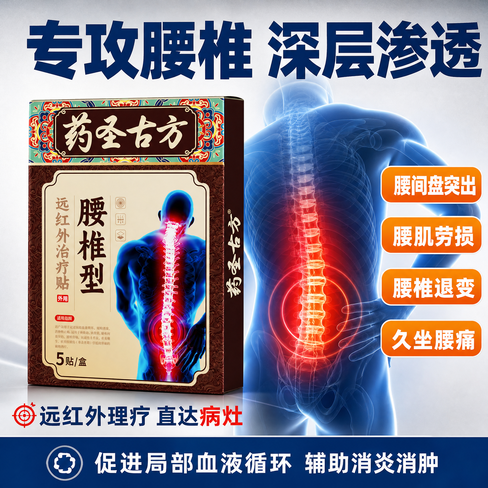 [主图-2] 腰椎治疗贴核心功能与适用范围展示，任务是证明产品… - 图片创意预览