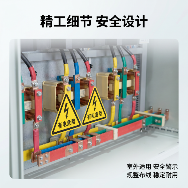 「图片1」生成一套主图（5张），商品名称是变频控制柜 ，卖点是非标定制，资质齐全，用于室外有警示灯风格是工厂车间生产环境干净卫生，适配平台，主图比例为1：1预览效果