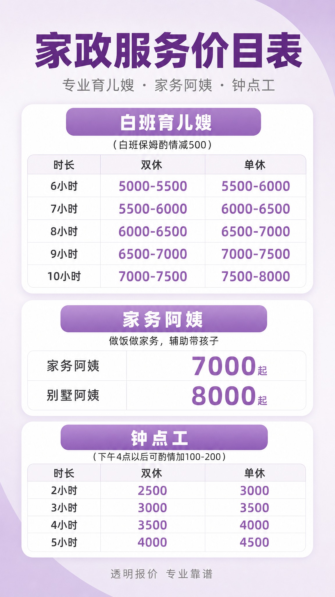 基于参考图的家政服务价目表海报，竖版9:16，整体风格改为简约… - 图片创意预览