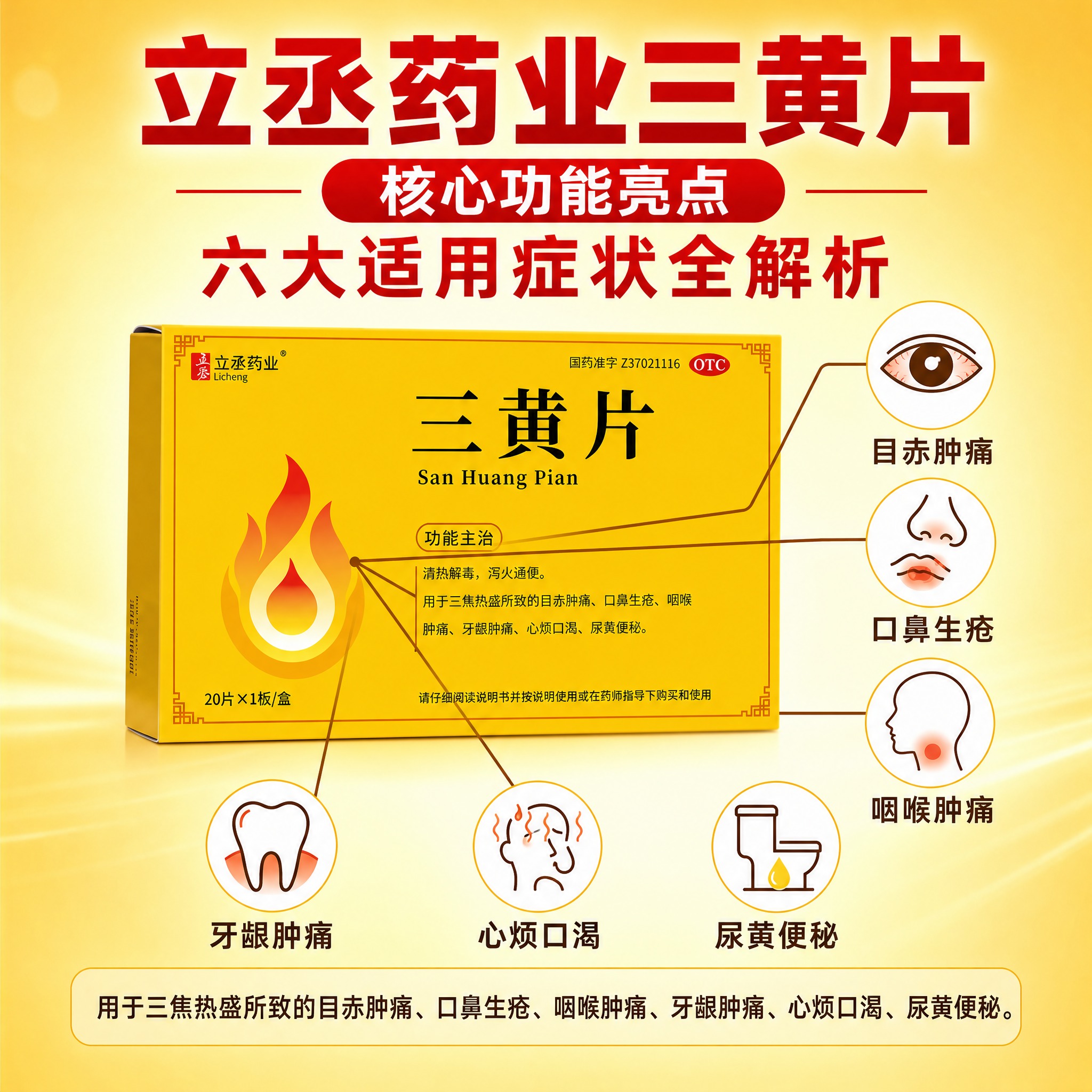 [主图-2] 立丞药业三黄片 核心功能亮点 六大适用症状全解析… - 图片创意预览