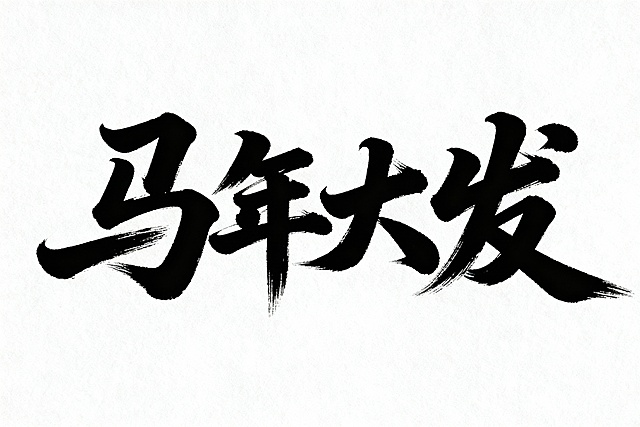 生成排版文案“马年大发”书法字体，黑字白底