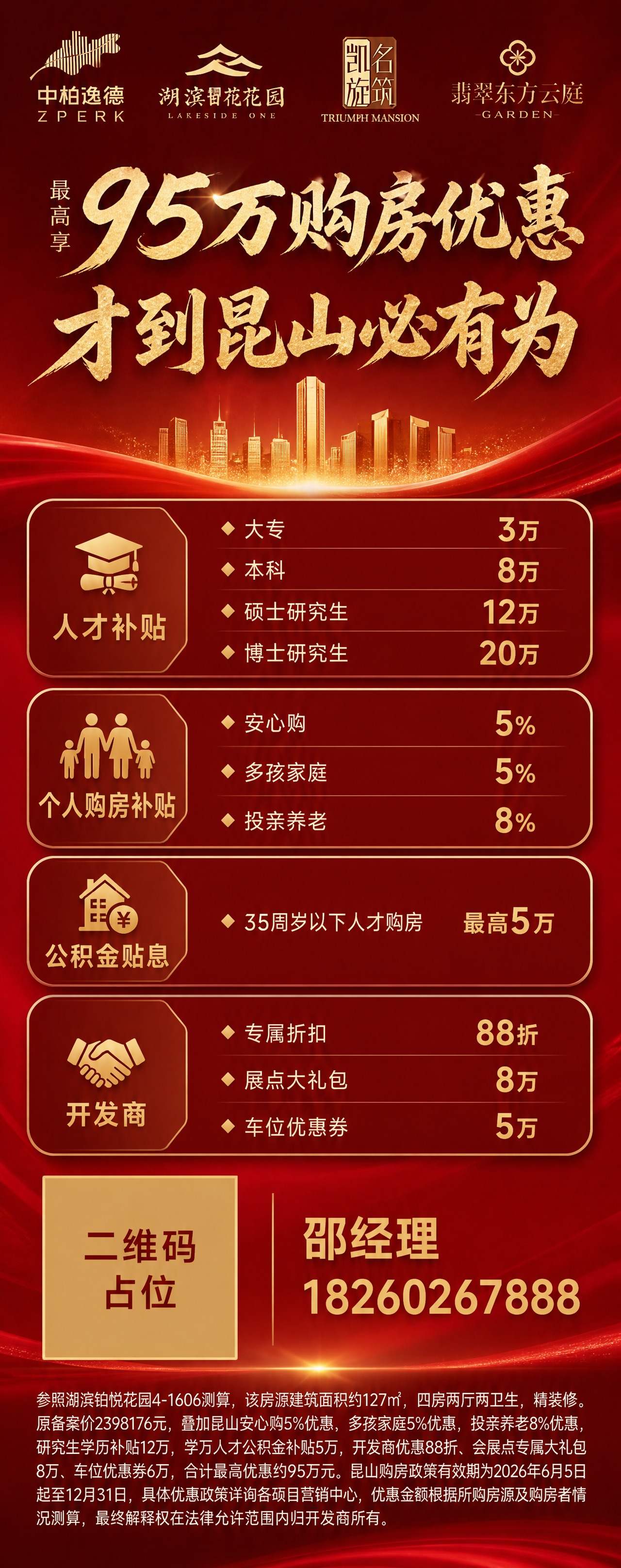 一张竖版易拉宝海报，红色系大气简洁风格，地产购房优惠主题。整体… - 图片创意预览