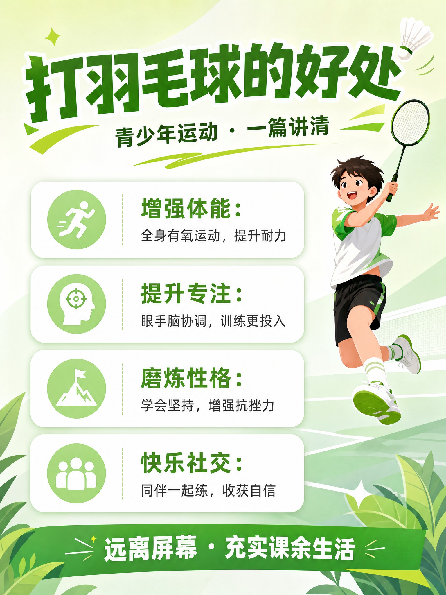 竖版小红书好处科普卡片图，3:4比例，青春明亮风格，清新绿与白… - 图片创意预览